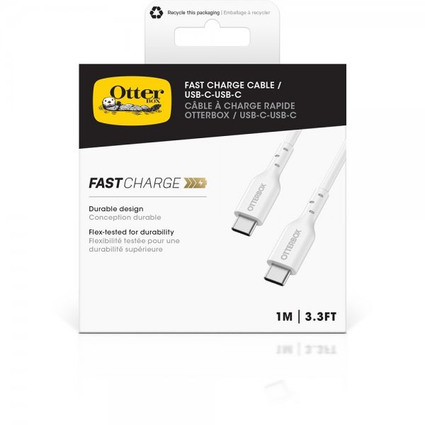 Otterbox-kaapeli, pikalatauskaapeli, USB-C/USB-C, 1 m, valkoinen