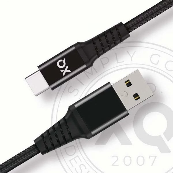 Xqisit Punottu USB-A–USB-C-kaapeli, 2 m, musta