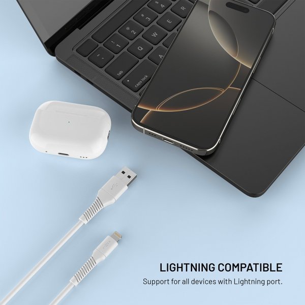 Fixed Kabel Liquid Silicone USB-A/Lightning 1,2 m Valkoinen