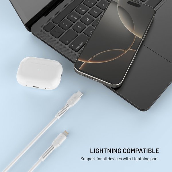 Fixed Kaapeli Liquid Silicone USB-C/Lightning 1.2m Valkoinen