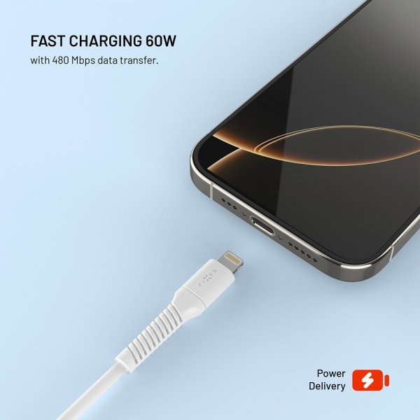 Fixed Kaapeli Liquid Silicone USB-C/Lightning 1.2m Valkoinen