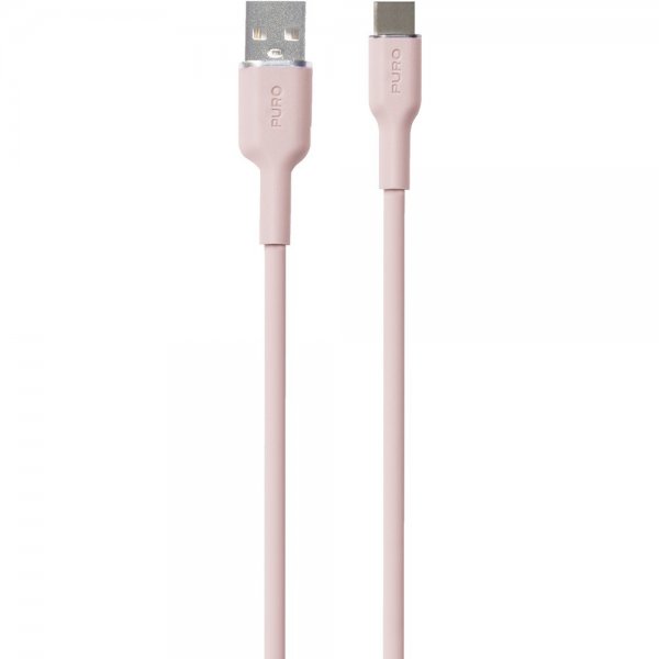 Puro-kaapeli Soft Charge & Sync -lataus- ja synkronointikaapeli USB-A/USB-C 1,5 m pinkki