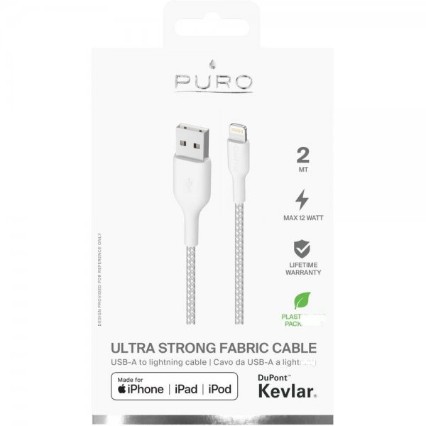 Puro Kabel Ultra Strong Fabric Cable USB-A/Lightning 2m Valkoinen