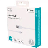 Deltaco-kaapeli USB-A-kaapeli Lightning-liittimellä 2 m, valkoinen