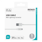 Deltaco-kaapeli USB-A-kaapeli Lightning-liittimellä 2 m, valkoinen