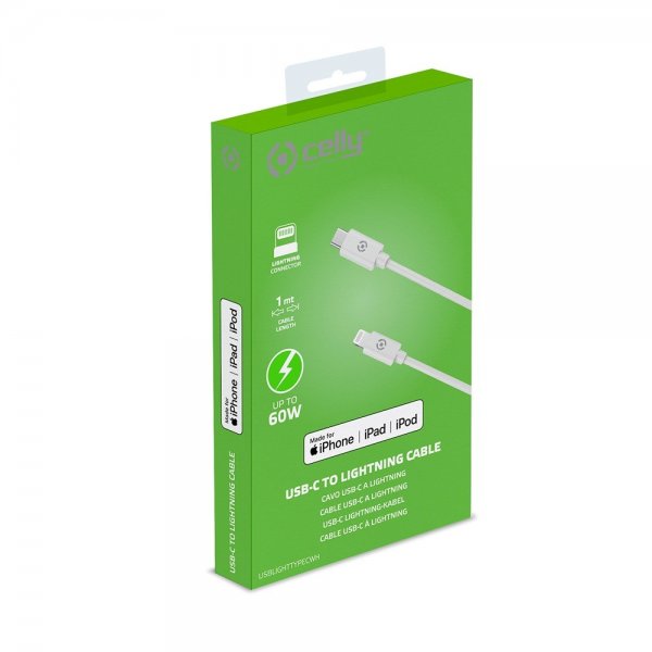 Celly-kaapeli USB-C–Lightning 1M Valkoinen