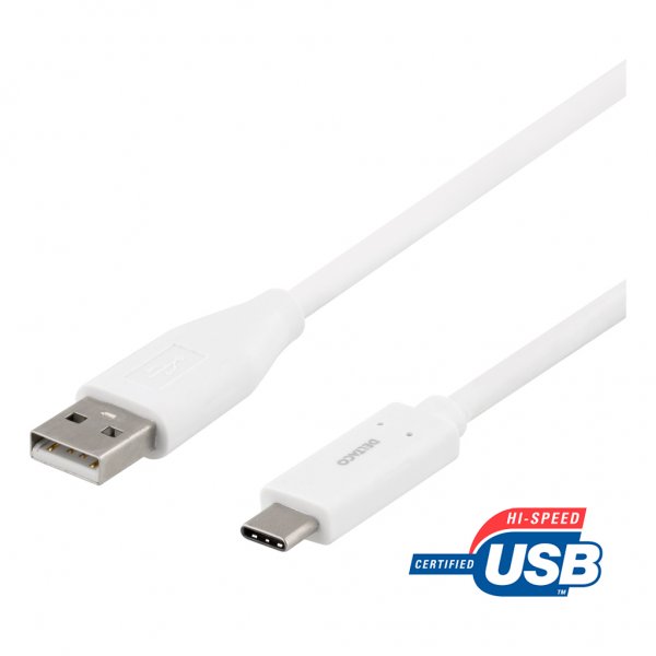Deltaco Kaapeli USB-C–USB-A 1 metri Valkoinen