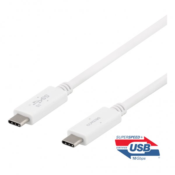 Deltaco Kaapeli USB-C–USB-C 1 metri 5 A/100 W Valkoinen