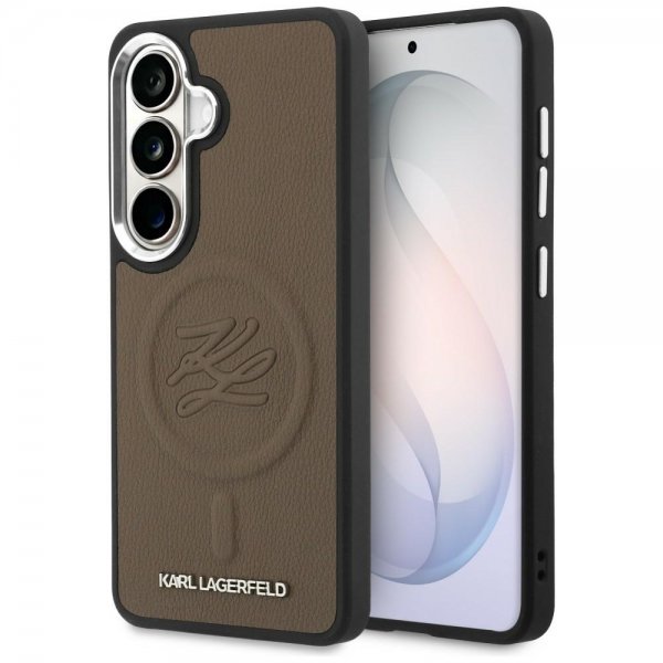 Karl Lagerfeld Samsung Galaxy S26 -kuori, kohokuvioitu MagSafe, ruskea