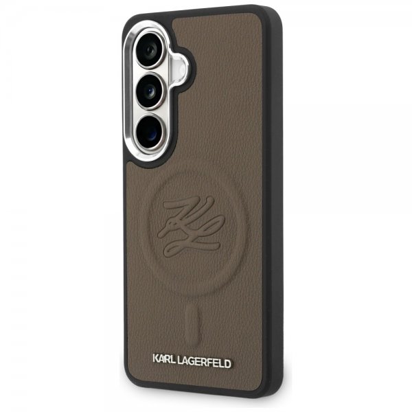 Karl Lagerfeld Samsung Galaxy S26 -kuori, kohokuvioitu MagSafe, ruskea