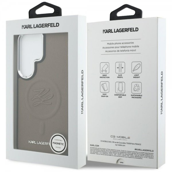 Karl Lagerfeld Samsung Galaxy S26 Ultra -kuori, kohokuvioitu, MagSafe, ruskea