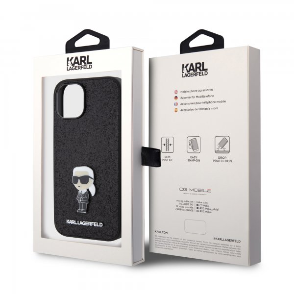 Karl Lagerfeld iPhone 15 Kuoret Fixed Glitter Musta