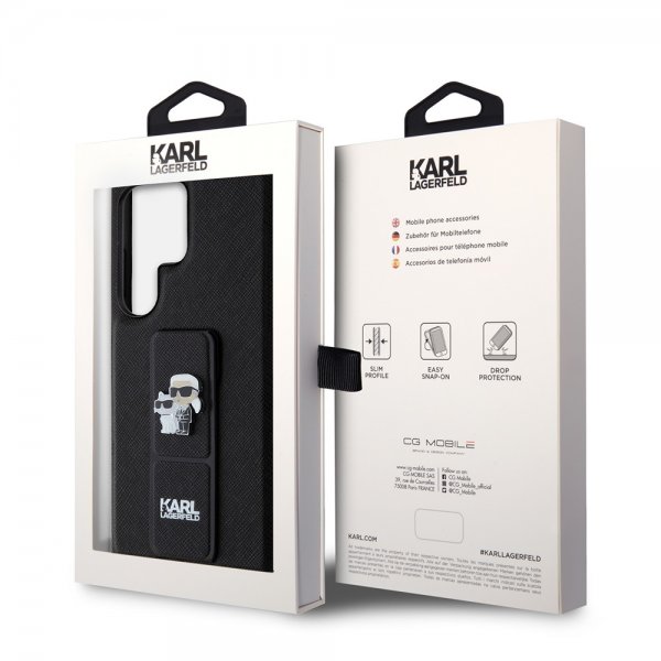 Karl Lagerfeld Samsung Galaxy S24 Ultra Suojakuori Grip & Stand Saffiano Musta