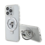 Karl Lagerfeld iPhone 15 -kuori jalustalla MagSafe valkoinen