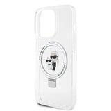 Karl Lagerfeld iPhone 15 -kuori jalustalla MagSafe valkoinen