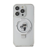Karl Lagerfeld iPhone 15 -kuori jalustalla MagSafe valkoinen