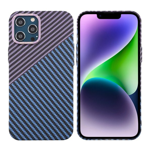 iPhone 12 Pro Max Suojakuori Hiilikuitukuvio Sininen Violetti