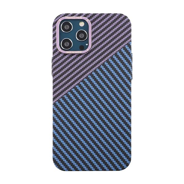 iPhone 12 Pro Max Suojakuori Hiilikuitukuvio Sininen Violetti