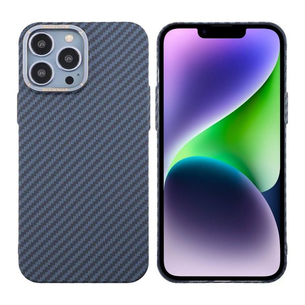 iPhone 13 Pro Max -kotelo hiilikuitukuviolla, sininen