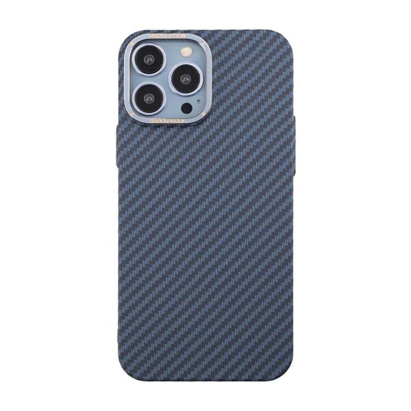 iPhone 13 Pro Max -kotelo hiilikuitukuviolla, sininen