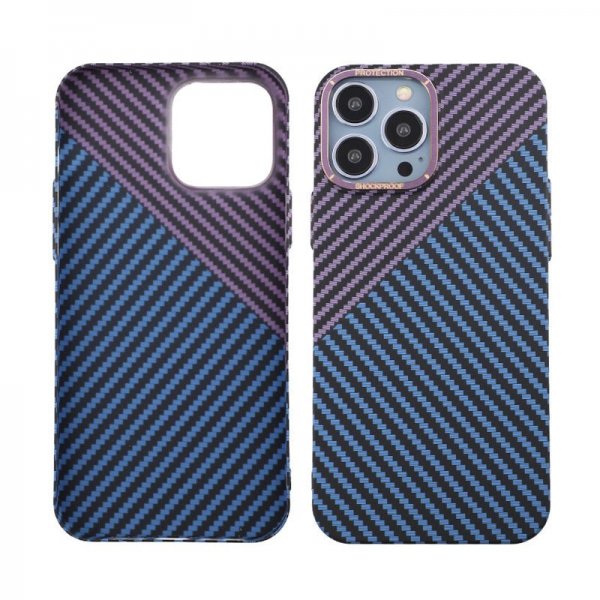 iPhone 13 Pro Max -kuoret hiilikuitukuvioinnilla, sininen-violetti