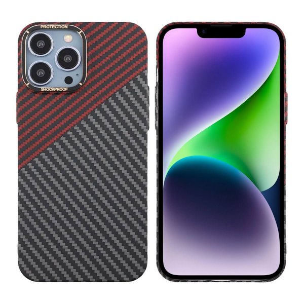 iPhone 13 Pro Max Suojakuori Hiilikuitukuvio Musta Punainen