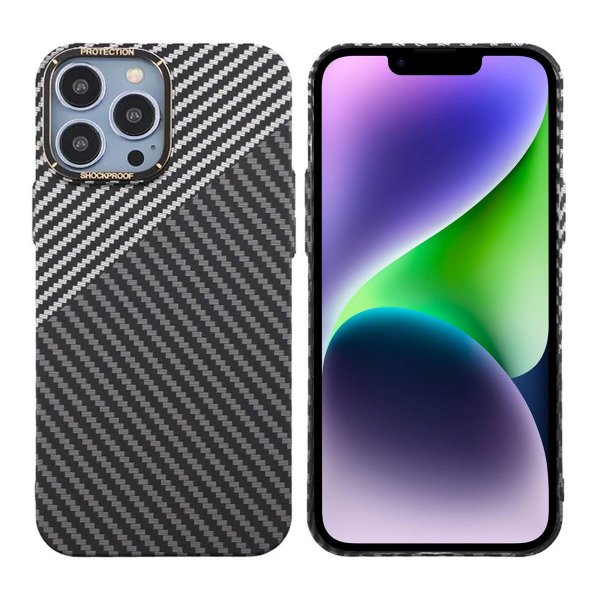 iPhone 13 Pro Max Suojakuori Hiilikuitukuvio Musta Valkoinen