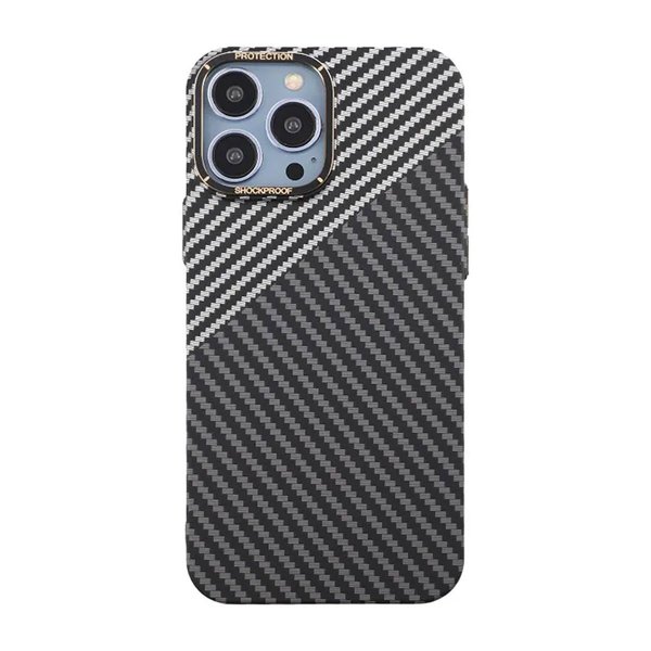 iPhone 13 Pro Max Suojakuori Hiilikuitukuvio Musta Valkoinen