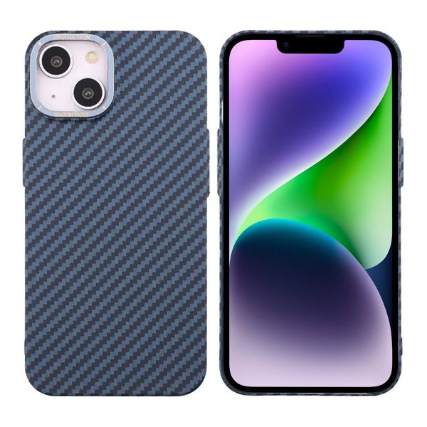 iPhone 14 Kuori Hiilikuitukuvio Sininen