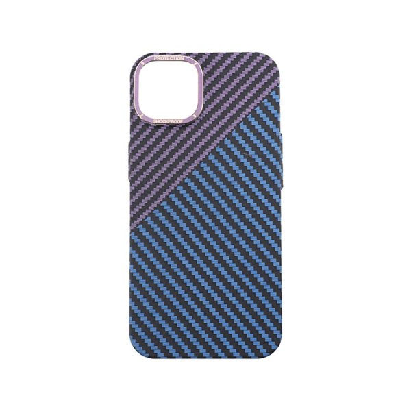 iPhone 14 Plus -kuori hiilikuitukuvioinnilla, sinivioletti