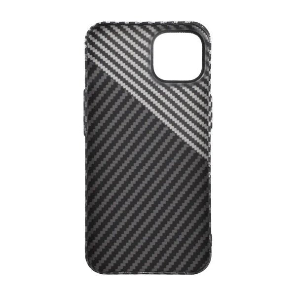 iPhone 14 Plus -kuori, hiilikuitukuvio, mustavalkoinen