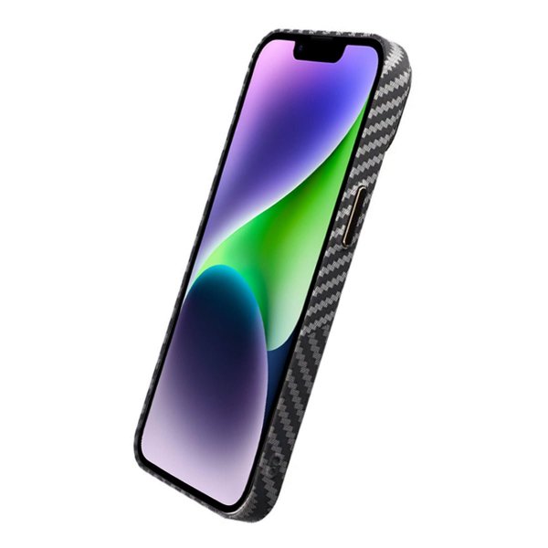 iPhone 14 Plus -kuori, hiilikuitukuvio, mustavalkoinen