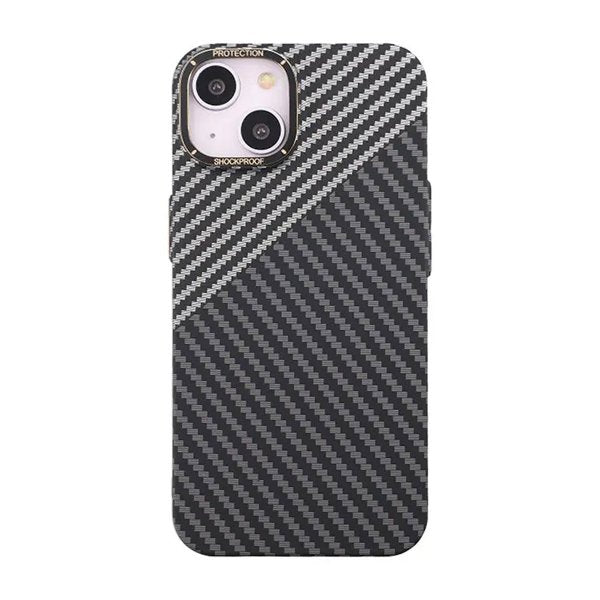 iPhone 14 Plus -kuori, hiilikuitukuvio, mustavalkoinen