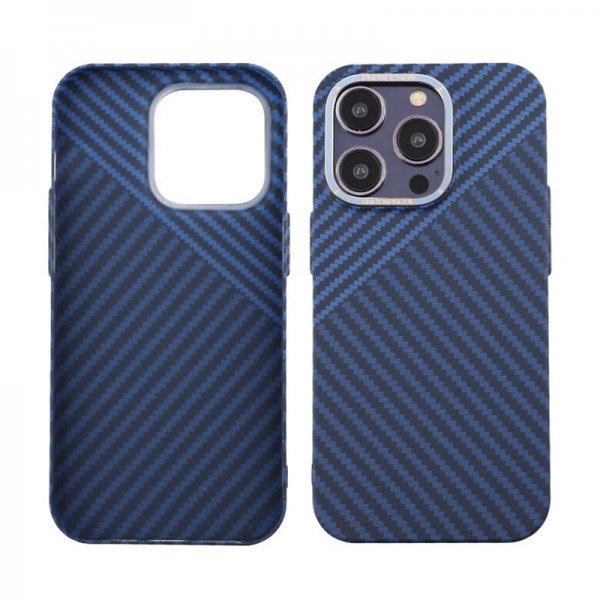 iPhone 14 Pro Kuori Hiilikuitukuvio Sininen Harmaa