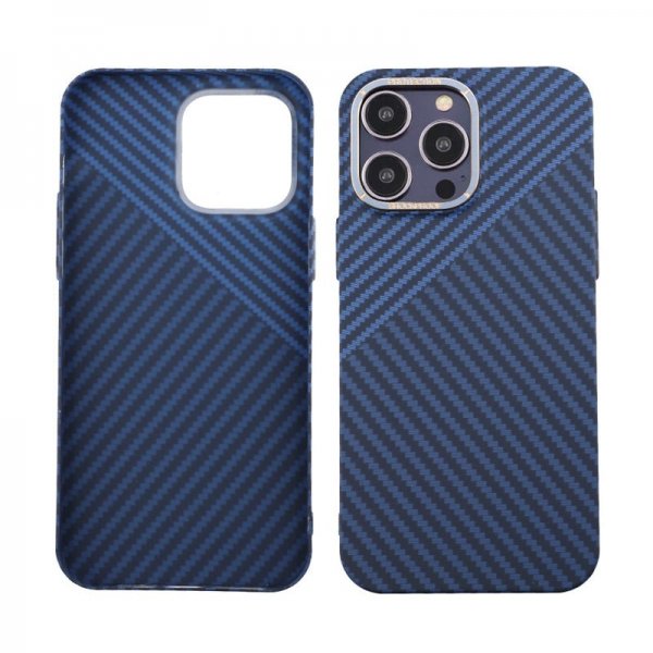 iPhone 14 Pro Max Suojakuori Hiilikuitukuvio Sininen Harmaa