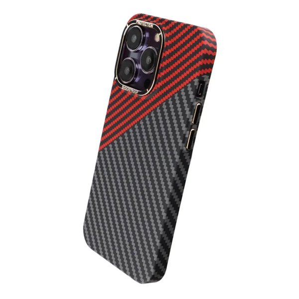 iPhone 14 Pro Kuori Hiilikuitukuvio Punainen Musta