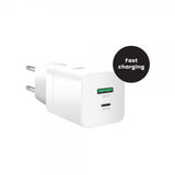 MobileFriend laturi 2 porttia USB-A & USB-C 30W Valkoinen