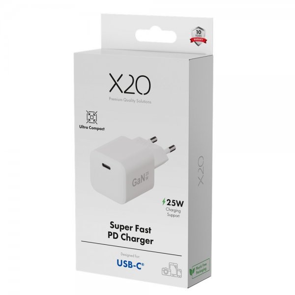 X2O-laturi 25W USB-C GaN Valkoinen