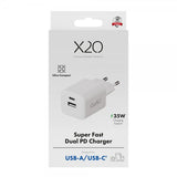 X2O-laturi 35 W kaksois-USB-C/USB-A GaN valkoinen