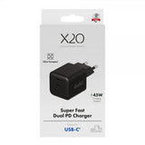 X2O-laturi 45W Kaksi USB-C/USB-C GaN Musta