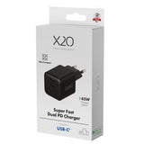 X2O-laturi 45W Kaksi USB-C/USB-C GaN Musta