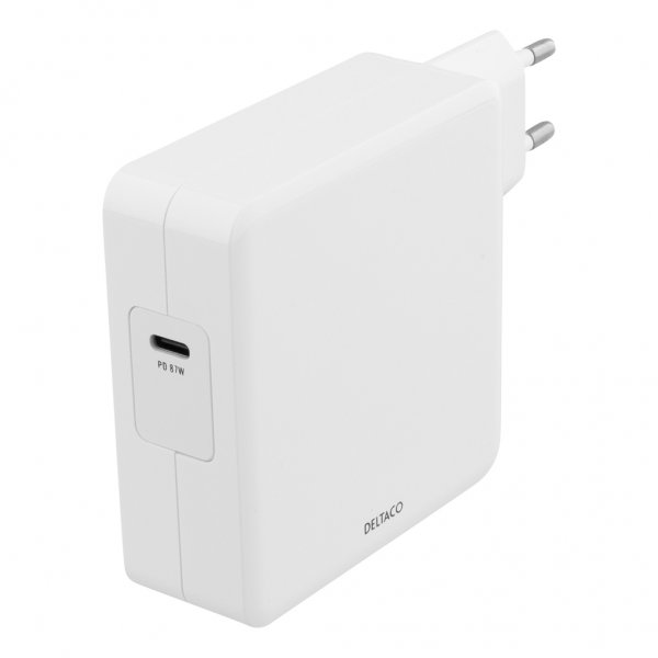 Deltaco Laturi 87W USB-C PD Pikalataus Valkoinen