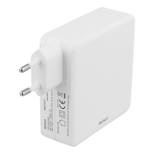 Deltaco Laturi 87W USB-C PD Pikalataus Valkoinen