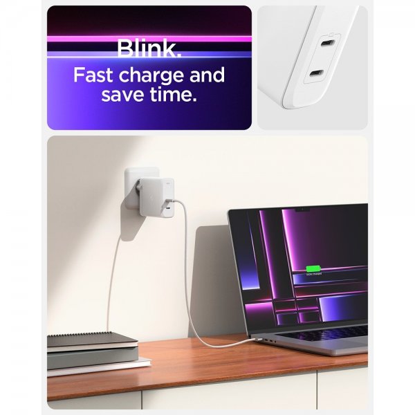 Spigen Laturi ArcStation Pro GaN Dual Port 140W Valkoinen