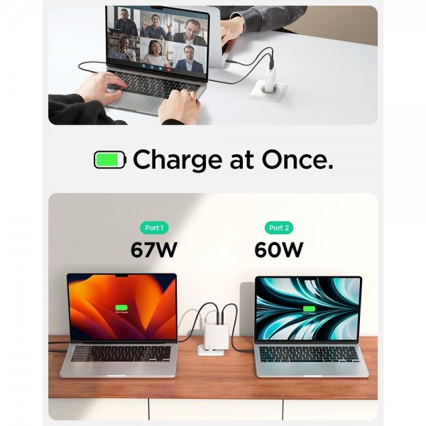 Spigen Laturi ArcStation Pro GaN Dual Port 140W Valkoinen