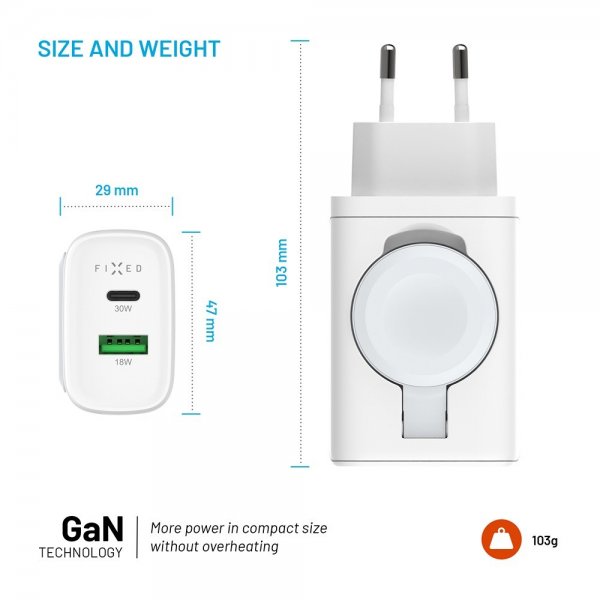 Fixed GaN-laturi 33W Apple Watch/USB-C/USB-A