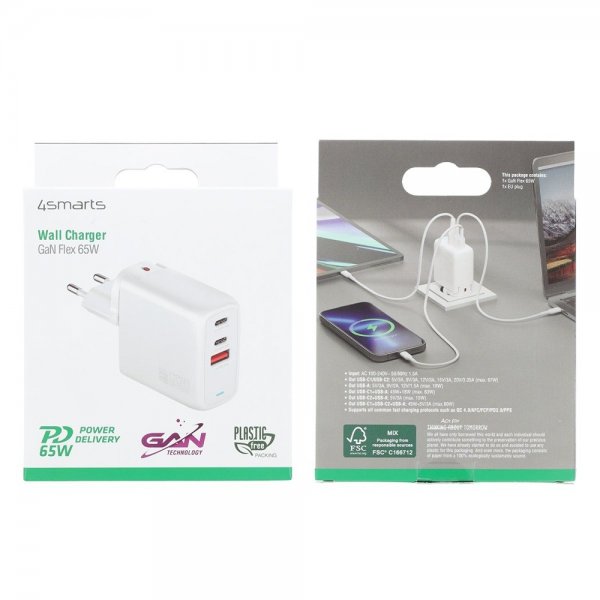 4smarts GaN Flex -laturi 65 W 2 USB-C+1 USB-A
