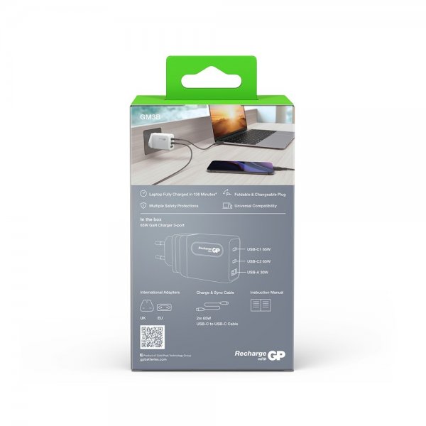 GP Laturi GaN PD 65W 2xUSB-C + 1xUSB-A