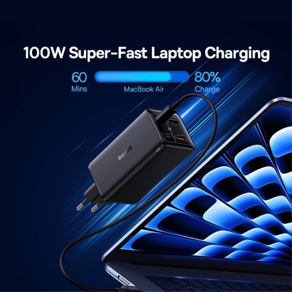 Baseus-laturi GaN6 Pro -pikalaturi 100 W musta (Cluster Black)