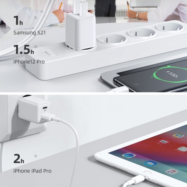 Joyroom Laturi JR-QP303 USB-C+USB-A 30W